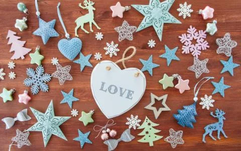 Rustic background with christmas decoration Stock Photos