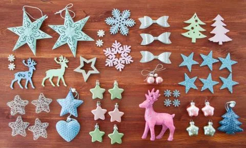 Rustic background with christmas decoration Stock Photos