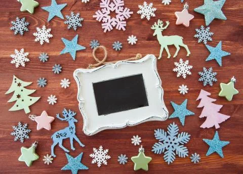 Rustic background with christmas decoration Stock Photos