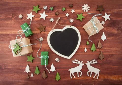 Rustic background with christmas decoration Stock Photos