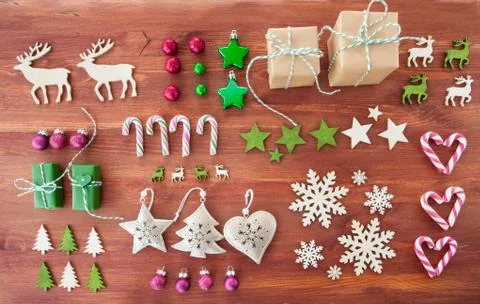 Rustic background with christmas decoration Stock Photos