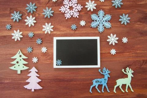 Rustic background with snow flakes Stock Photos