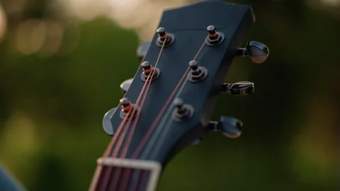 Rustic backyard setting with shimmering strings and gentle lighting. Close view Stock Footage 331258676