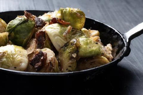 Rustic bacon  brussels sprouts Stock Photos