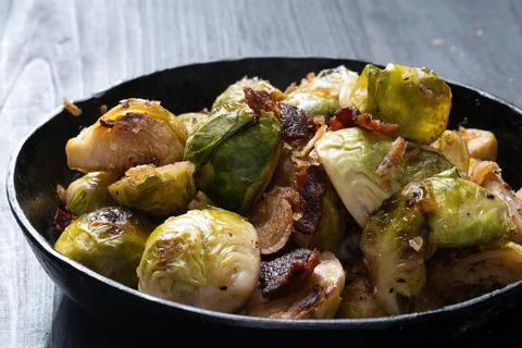 Rustic bacon  brussels sprouts Stock Photos