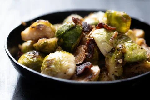 Rustic bacon  brussels sprouts Stock Photos
