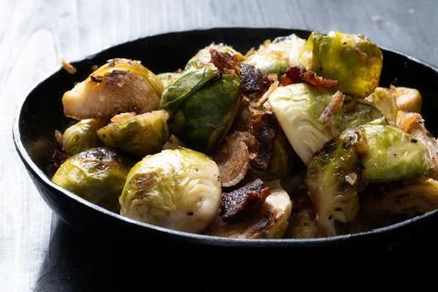 Rustic bacon  brussels sprouts Stock Photos