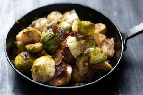 Rustic bacon  brussels sprouts Stock Photos