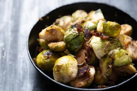 Rustic bacon  brussels sprouts Stock Photos