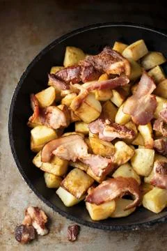 Rustic bacon potato hash breakfast Stock Photos