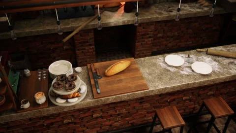 Rustic Bakery Countertop Filled With Fresh Bread and Pastries Ready for Delight Stock Footage 348159528