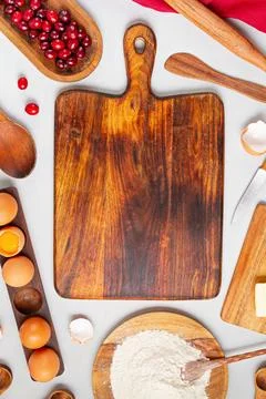Rustic baking ingredients and kitchen utensils. Homemade pastry, baking. To.. Stock Photos