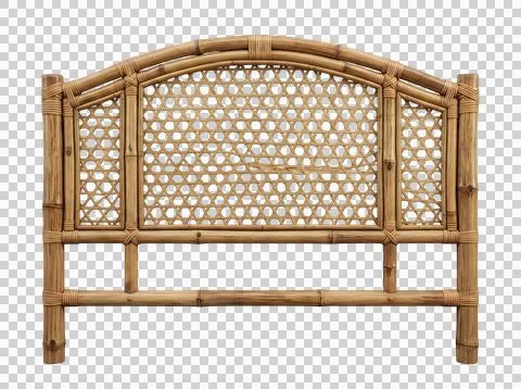 Rustic bamboo bed headboard with decorative woven pattern isolated on trans.. Stock Photos