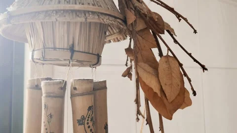 Rustic Bamboo Wind Chime Indoors Video stock 309313069