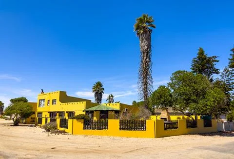 Rustic beachfront bed and breakfast accommodations in small coastal town Stock Photos