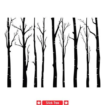 Rustic Beauty  Charming Stick Tree Silhouettes for Rustic themed Projects Illustrazione stock