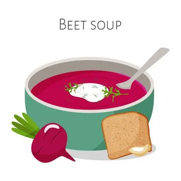 Rustic beet soup bread and garlic. Healthy meal. Stock Illustration