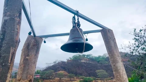 Rustic Bell in Rainy Mountain Landscape 動画素材 286007520