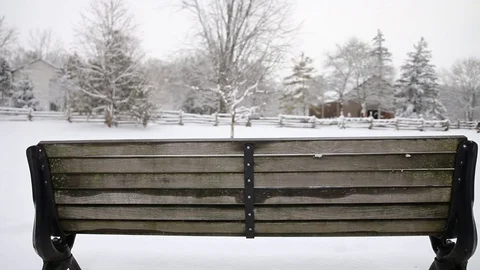 Rustic Bench in Winter Stock Footage 129714342