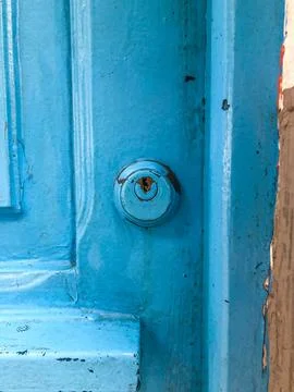 Rustic Blue Door Lock Close-Up Stock Photos