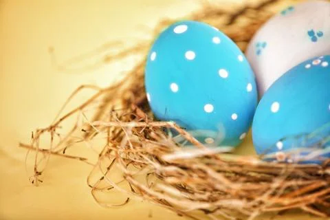 Rustic Blue Egg in the Hay Nest Stock Photos