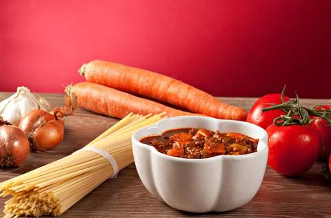 Rustic bolognese meat sauce. Typical Italian dish. Stock Photos