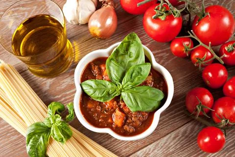 Rustic bolognese meat sauce. Typical Italian dish. Stock Photos