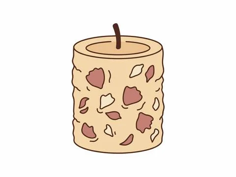 Rustic Botanical Pillar Candle with Dried Petals Cozy Aesthetic Clipart 스톡 일러스트