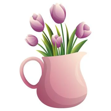Rustic bouquet of spring flowers in milk jug for decoration design. Spring Stock Illustration