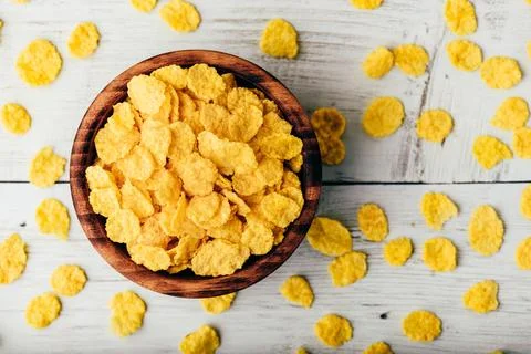 Rustic bowl of cornflakes Stock Photos