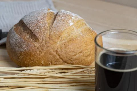 Rustic Bread and Kvass with Wheat Stock Photos