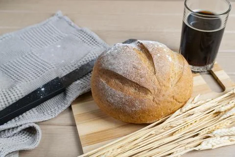 Rustic Bread and Kvass with Wheat Stock Photos