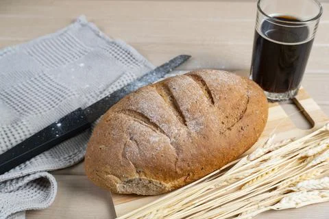 Rustic Bread and Kvass with Wheat Stock Photos