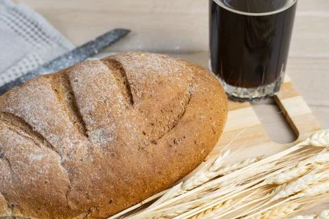 Rustic Bread and Kvass with Wheat 스톡 사진