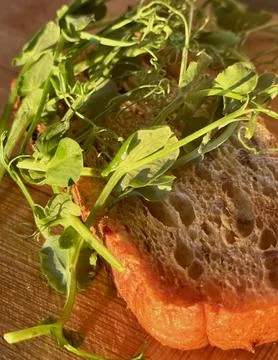 Rustic Bread and Microgreens Close-Up Stock Photos