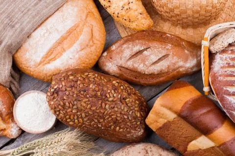 Rustic bread background. Stock Photos