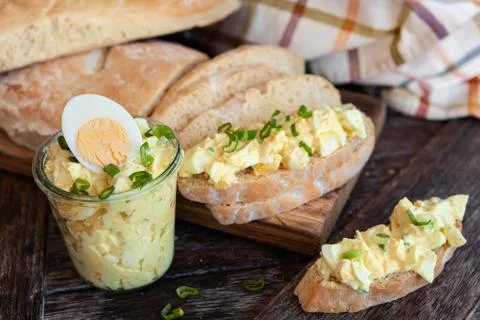 Rustic bread with egg salad Stock Photos