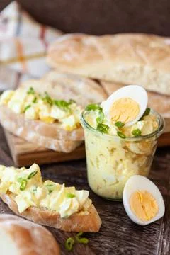 Rustic bread with egg salad Stock Photos