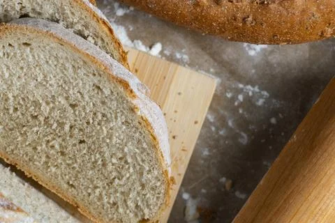 Rustic Bread Loaves with Wheat and Rolling Pin Stock-Fotos
