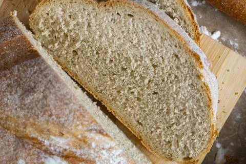 Rustic Bread Loaves with Wheat and Rolling Pin Stock Photos