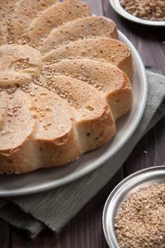 Rustic bread with sesame seeds Stock Photos