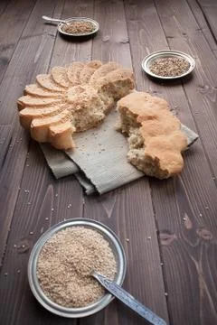 Rustic bread with sesame seeds Stock Photos