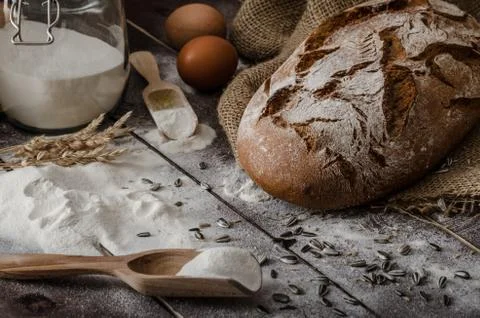 Rustic bread wheat-rye Stock Photos