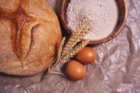 Rustic bread wheat-rye, tasty and crispy, homemade Stock Photos