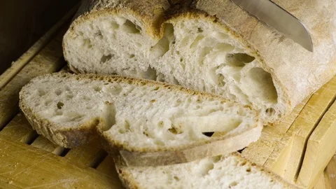 Rustic bread on the wooden table Stock-Footage 89601956