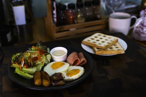Rustic Breakfast Arrangement On A Table Foto stock
