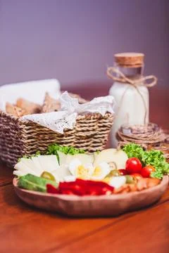 Rustic Breakfast with Fresh Ingredients Stock Photos