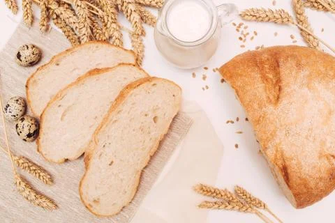 Rustic breakfast with milk and rye bread Stock Photos