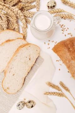 Rustic breakfast with milk and rye bread Stock Photos