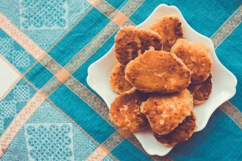 Rustic breakfast, pancakes. Stock Photos